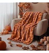 Horaldaily Fall Blanket Throw, Rust Red Pumpkin Autumn Harvest Soft Fuzzy Plush Faux Fur Cozy Bla...