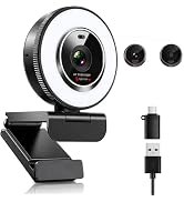 Angetube 1080P 30FPS Webcam for PC with Ring Light, Autofocus USB Computer Camera with Microphone...