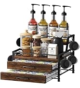 Homsorout Coffee Syrup Rack Organizer - 4-Tier 8 Syrup Wine Bottles Stand with 82 Storage Drawer ...
