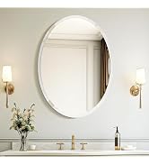 USHOWER Bathroom Mirror for Over Sink, 20x28 Inch Oval Frameless Mirror, Beveled and Polished, De...