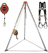 Aluminum Confined Space Tripod Kit with 65' Winch, Pulley, Carabiner, Fall Protection Safety Harn...