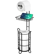 Matte Black Bathroom Freestanding Toilet Paper Holder Tissue Roll Holder Stand with Shelf Storage...