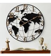 Mee 2ou Large Wall Clock - 16 Inch World Map Minimalist Modern Wall Clock Round Metal Wall Clock ...
