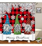 Dolasev Gnome Christmas Shower Curtains for Bathroom, Merry Christmas Shower Curtain (Red Gnomes)