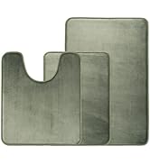 BSAOUTZ 3 Pieces Bathroom Rug Set, Green Memory Foam Bath Mat, Absorbent Non-Slip Fast Drying Mac...