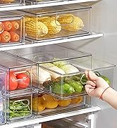 MineSign 4 pack Stackable Refrigerator Organizer Bins Pull-Out Drawers for Fruit and Veggies Stor...