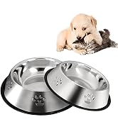 YUDANSI 2 Stainless Steel Dog Bowls, Dog Feeding Bowls, Dog Plate Bowls with Rubber Base,Small Pe...