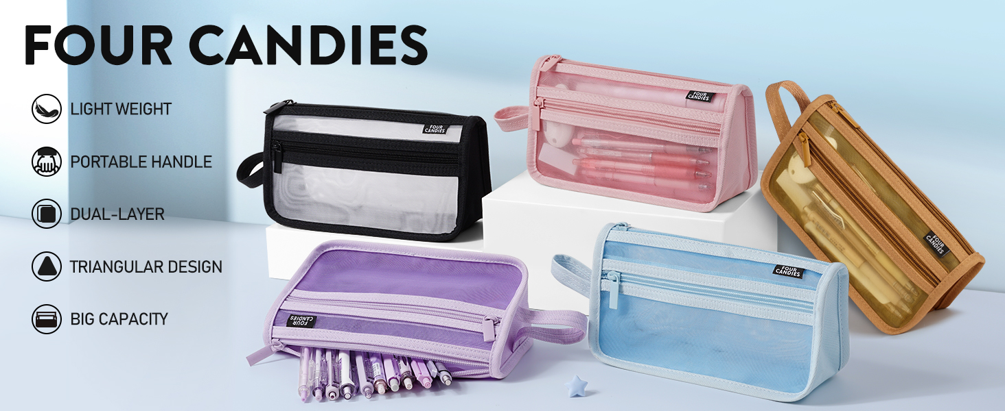Grid mesh pencil case