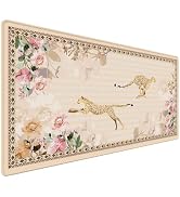 HUADO Cheetah Desk Mat, Tan Floral Vintage Rug XXL Mouse Pad 35.4x15.7in | Waterproof, Non-Slip R...