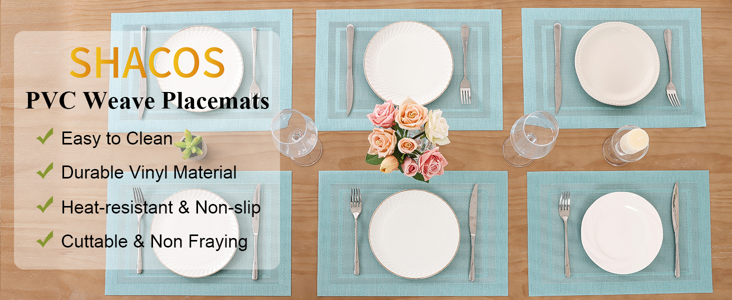 shacos blue vinyl placemats plastic basket weave place mats table mats washable non slip wipe clean