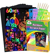 ZMLM Scratch Paper Art Set: 60Pcs Magic Drawing Art Craft Kid Mother Gifts Scratch Paper Supply T...