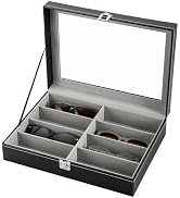 AMGSH 8 Slot Sunglass Eyeglass Organizer Case | PU Leather Glasses Storage Box, Women & Men Eyegl...
