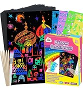 ZMLM Scratch Paper Art Set, 60 Pcs Rainbow Magic Scratch Paper for Kids Black Scratch Off Art Cra...