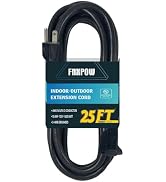 FNXPOW Indoor Outdoor Extension Cord 25 FT Waterproof, 16/3 Gauge Heavy Duty Black Extension Cord...
