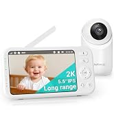 Jartoo 2K 5.5" Video Baby Monitor with Camera and Audio,AI Cry Detect 1860ft Long Range Baby Moni...