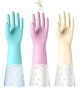 KAQ 3 Pairs Reusable Cleaning Gloves Latex Free, Dishwashing Rubber Gloves for Cleaning with Cott...