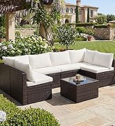 7 Piece Outdoor Patio Sectional Sofa, Modular Wicker Furniture Set