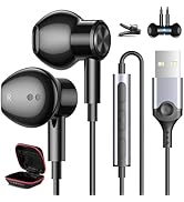 USB Headphones for PC Laptop Magnetic 7.5ft Wired Earbuds,Computer Headset with Mic Control Mute ...