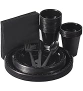 175 PCS Black Party Supplies Disposable Dinnerware Set Plastic Plates and Paper Napkins Cups Silv...