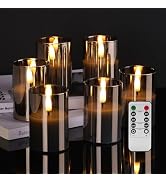 Girimax Grey Glass Flameless Votive Candles with Remote Timer, Real Wax Flickering LED Battery Ca...