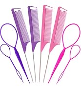 Hair Pull Through Tool & Parting Comb Set 8 PCS Hair Tail Tools Hair Tools for Styling Topsy Tail...