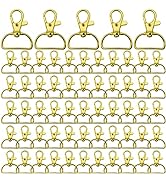60Pcs Gold Swivel Snap Hook D Ring,Metal Swivel Clasps Lobster Clasp Key Chain Clip Hook Swivel C...