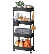 Pipishell Slim Storage Cart with Wheels - Bathroom Cart Organizer Storage, 4 Tier Rolling Carts f...