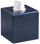MEIBOOCH Square Tissue Box Cover, Luxury PU Leather Tissue Holder with Magnetic Closure (Navy Blue)
