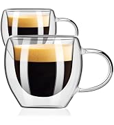 PARACITY Espresso Cups Set of 2, Double Walled Espresso Shot Glass with Handle, 2.5 OZ High Boros...