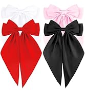 Atoden Hair Bows Silky Satin Bows for Hair Ribbons 4Pcs Coquette Oversized Long Tail Hair Bow Cli...