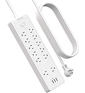 15 ft Extension Cord Flat Plug Power Strip, NTONPOWER 2100 Joules Surge Protector with 12 Outlet ...