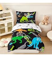 PERFEMET 4-Piece Boys Toddler Bedding Sets Cartoon Dinosaur Comforter Set for Girls Kids Soft Rev...