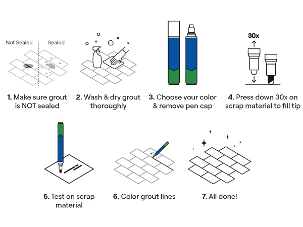 grout pen grout paint pen white tile grout whitener pens bleach color rainbow colorant instructions