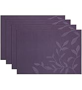 SHACOS Woven Vinyl Placemats Set of 4 Purple Leaf Pattern Place Mats Wipe Clean Durable PVC Heat ...