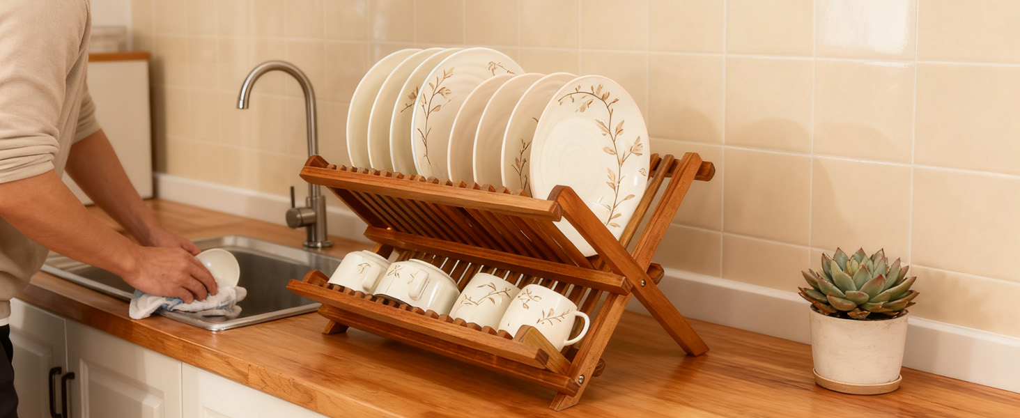 teak dish drying rack