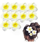 10 Pcs 5cm White Pearl Hawaii Plumeria Flower Clips Hawaiian Hair Barrettes Beach Party Hair Clip...
