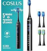 COSLUS Sonic Electric Toothbrush for Adults: 3 Intensities & 5 Modes Gum-Friendly for Deep Cleani...