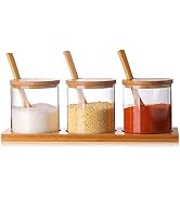 FANTESTICRYAN 3 PCS Stylish Simple Condiment Canisters Pots Set, Decorative Storage Seasoning Gla...