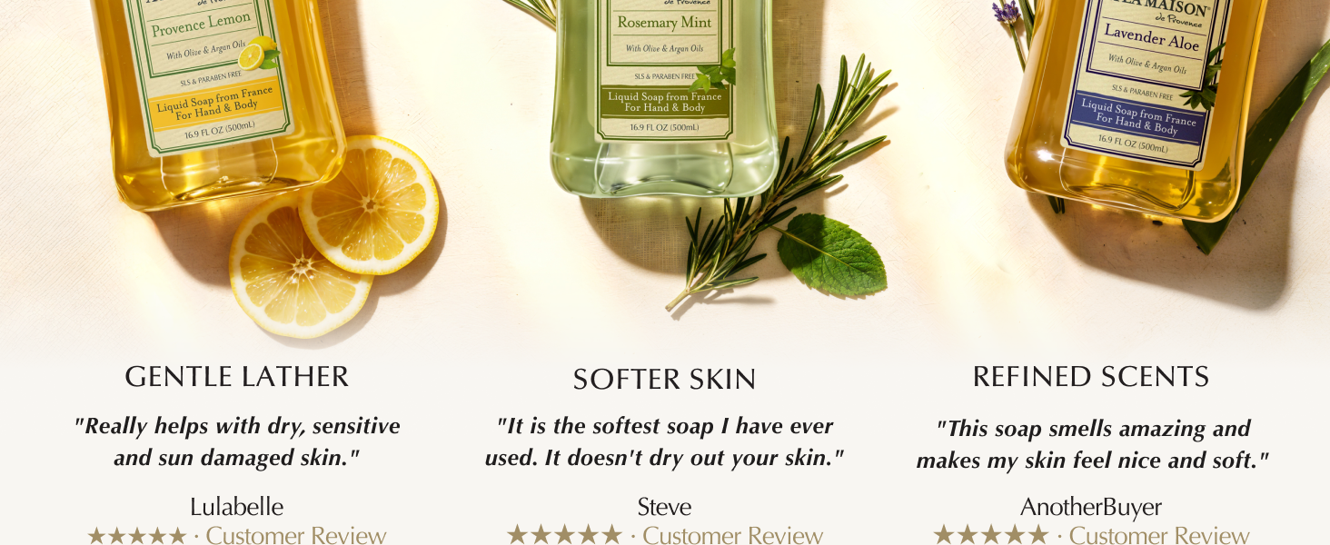 A La Maison Liquid Soap French Triple Milled Traditional Marseille gentle long last refined scent