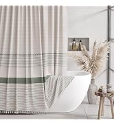 AmazerBath Cloth Shower Curtain Sets, Sage Shower Curtain Rustic Linen Shower Curtain with Beige ...
