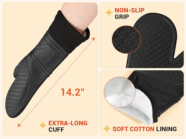 Extra-Long Cuff, Non-Slip Grip , Soft Cotton Lining