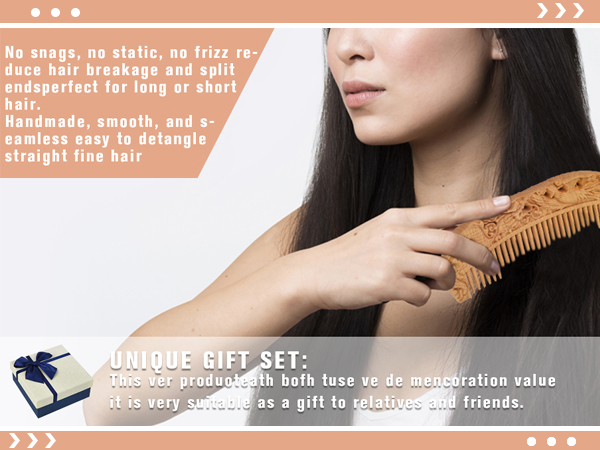 Wooden Hair Comb Portable Anti Static Engraving Animals Women Comb (Dragon & Phoenix)
