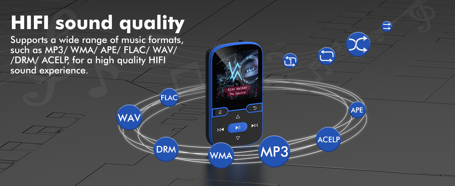 64GB Clip MP3 Player with Bluetooth 5.3,for Sports Running, FM Radio, Pedometer