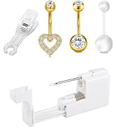 QWALIT Belly Button Piercing Kit Belly Piercing Gun Kits Gold Navel Rings Self Belly Piercings Gu...