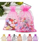 ANZNKU 50PCS Hot Pink Organza Bags 5x7 inches Jewelry Bags Drawstring, Mesh Oraganza Gift Bags Sm...