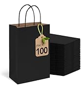 MESHA Paper Gift Bags 5.25x3.75x8 Black Small Paper Bags with Handles Bulk,100 Pcs Kraft Paper Ba...