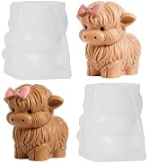 2 Pack Highland Cow Silicone Mold, 3D Cute Bow Cow Mold for Chocolate, Pudding, Ice Cubes, Candy,...