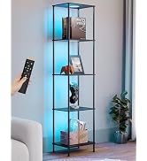 Display Shelf with RGBW Light, Color Changing Curio Cabinet Floor Lamp with Shelves Corner Standi...