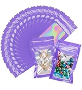 LOKQING 200 Pcs Mylar Bags Purple Hangover Kit Bags Holographic Bags with Window Packaging for Sm...