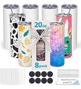 UIRZOTN 8 Pack 20 OZ Sublimation Tumbler Blanks Skinny Straight in Bulk, Stainless Steel Insulate...